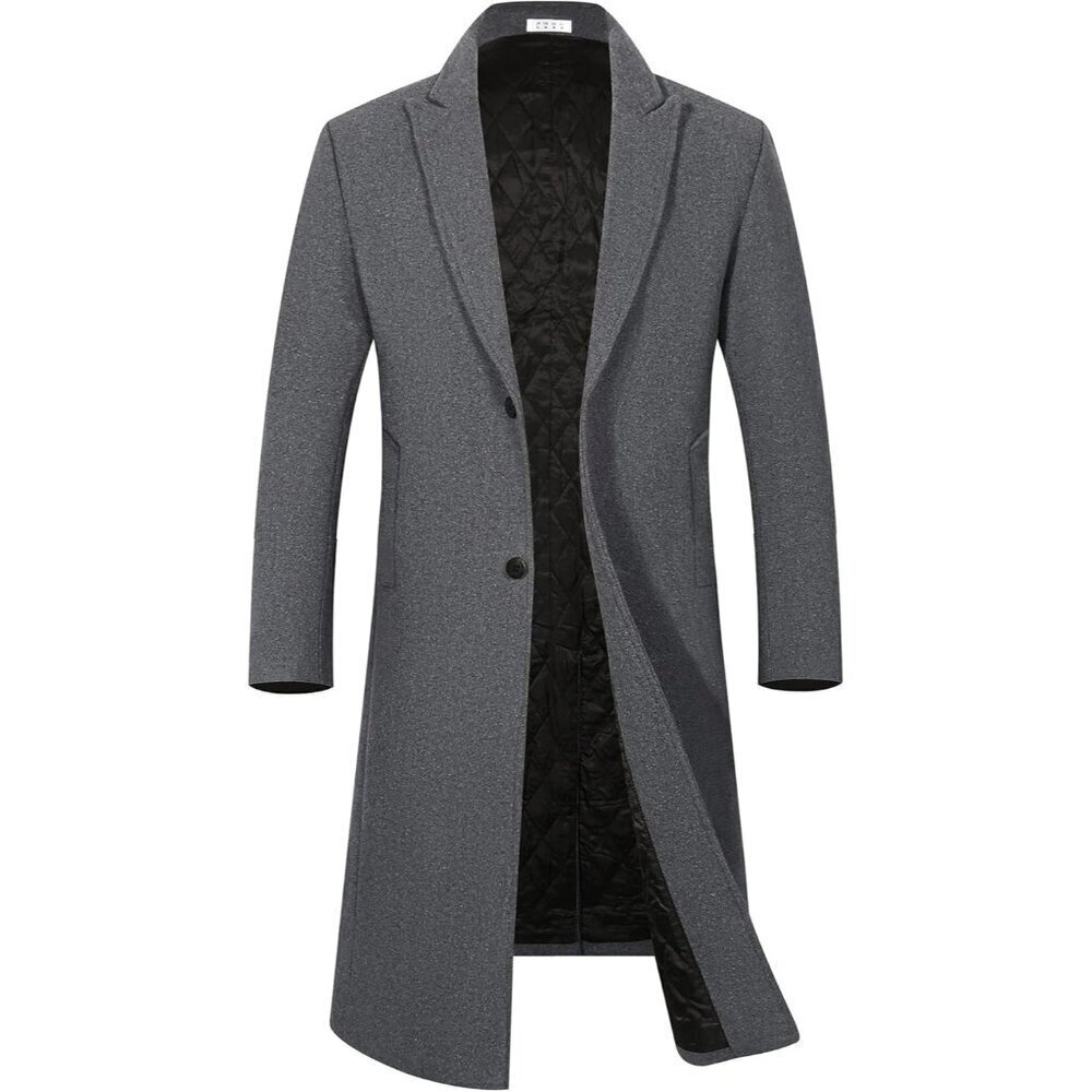 🆕Men grey Luxury Full Length Trench Coat Long Wool Overcoat Winter Windbreaker